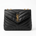 Saint Laurent Loulou medium shoulder bag in black matelassé leather.