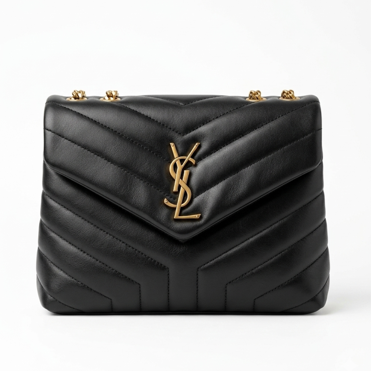 Saint Laurent Loulou medium shoulder bag in black matelassé leather.