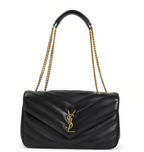 Saint Laurent Loulou medium shoulder bag in black matelassé leather.