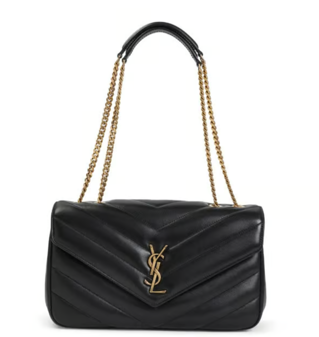 Saint Laurent Loulou medium shoulder bag in black matelassé leather.