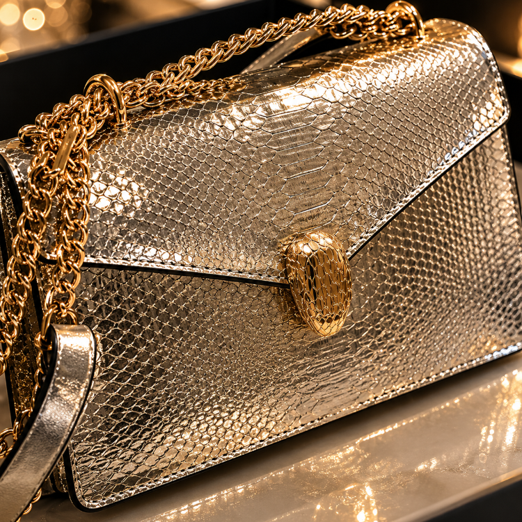 Bvlgari Serpenti Forever Mini silver crossbody bag in a textured finish