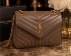 Saint Laurent Loulou medium shoulder bag in Brown matelassé leather.