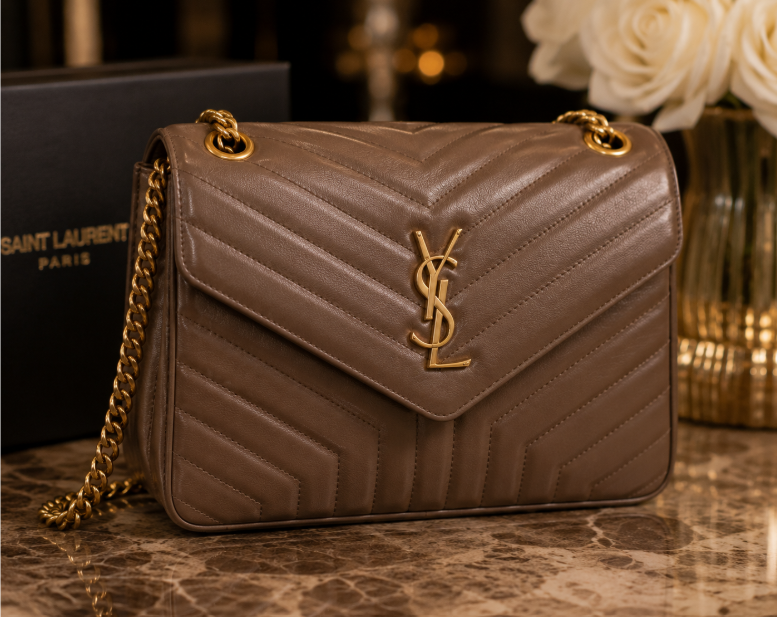 Saint Laurent Loulou medium shoulder bag in Brown matelassé leather.