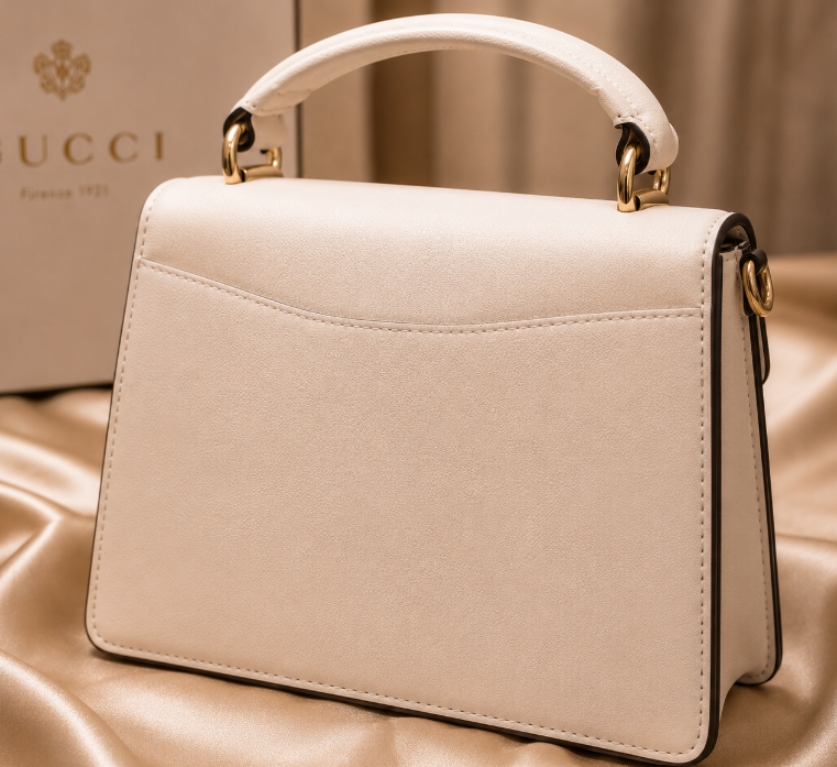 white Gucci Dionysus top handle bag with a silver-tone tiger head closure.