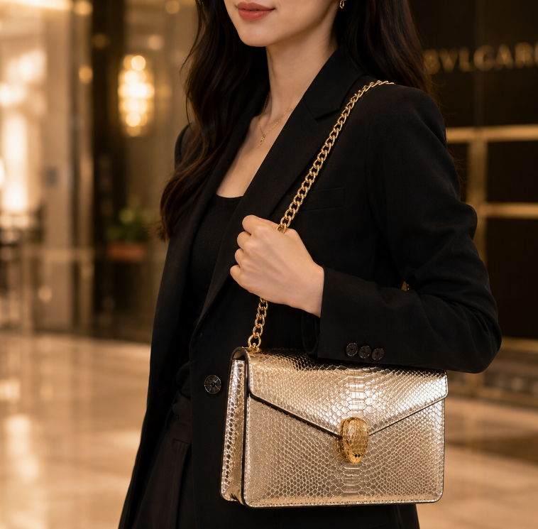 Bvlgari Serpenti Forever Mini silver crossbody bag in a textured finish