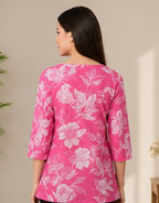 Elegant Pink Floral Waist-Length Short Kurta