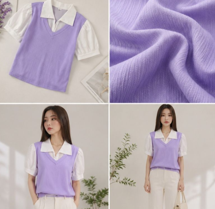 Korean Purple Collar Top