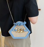 Straw Bag Rattan Women Shoulder Bag – Hexagonal Blue