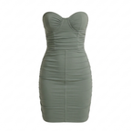 Stylish Olive Green Ruched Mini Dress