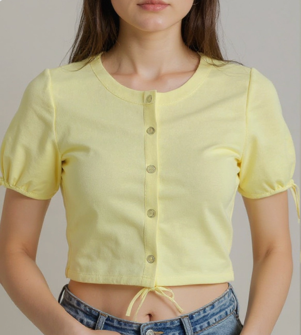 Yellow Button-Down Crop Top