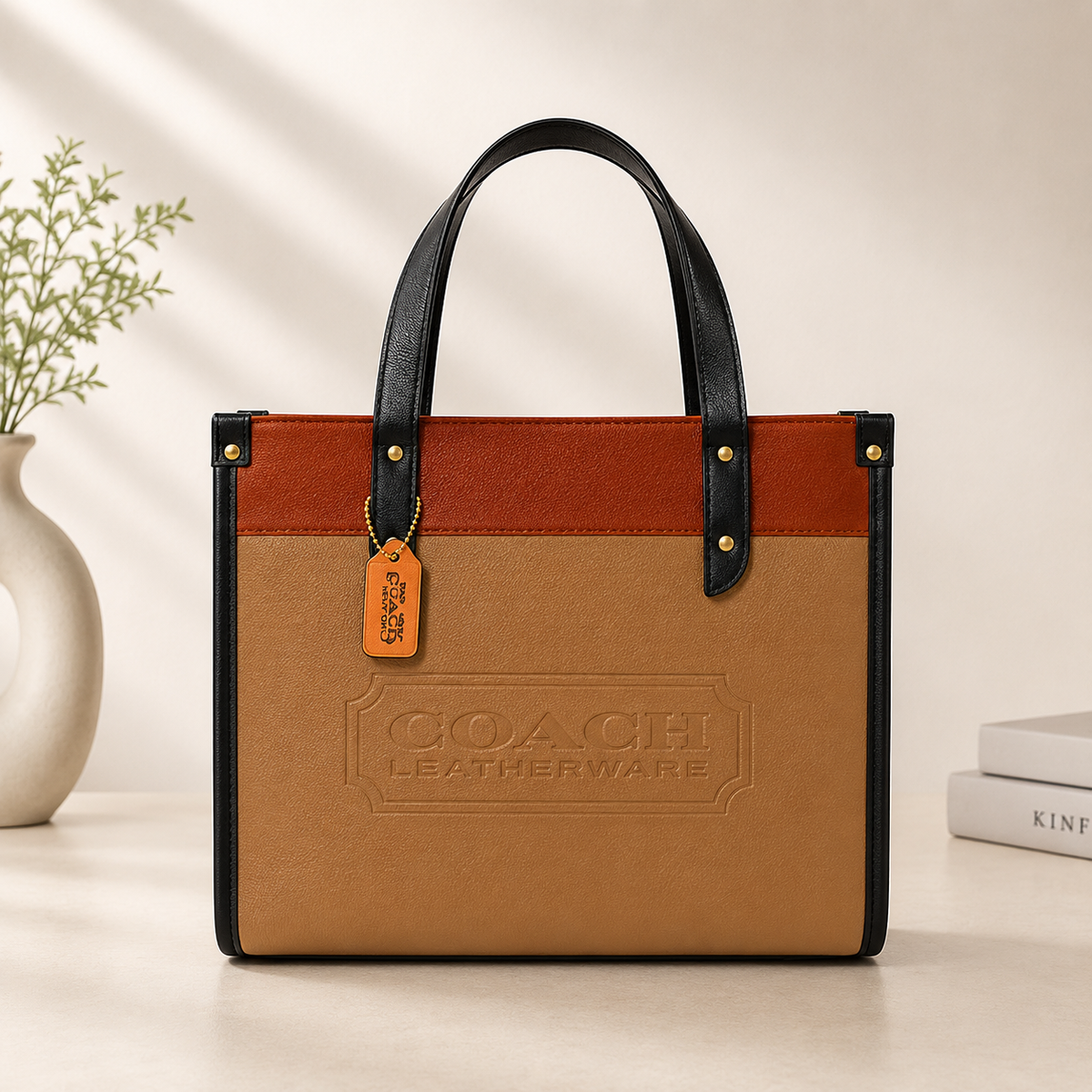 Apricot Coach Tabby Shoulder Bag 26 features a distinct brass "C" logo hardware
