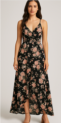 Flower printed front slit apple cut frock