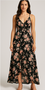 Flower printed front slit apple cut frock