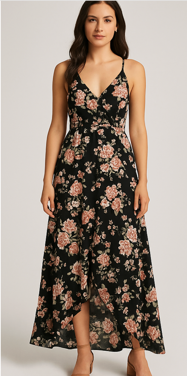 Flower printed front slit apple cut frock