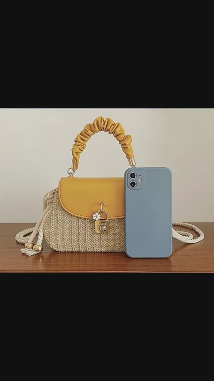 Straw Bag Rattan Women Shoulder Bag in Yellow